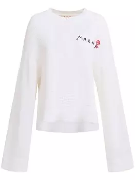 Marni джемпер рыхлой вязки с вышитым логотипом, белый