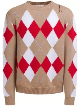 Marni джемпер с узором аргайл, нейтральный