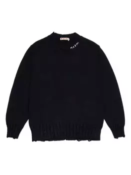 Marni джемпер с вышитым логотипом и прорезями, черный