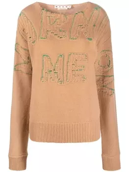 Marni джемпер с вышитым логотипом, нейтральный цвет