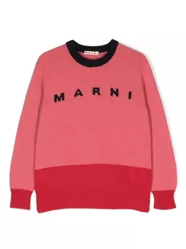 Marni джемпер вязки интарсия с логотипом, розовый