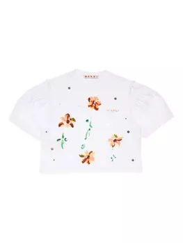 Marni футболка с цветочным принтом, белый
