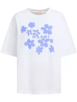 Marni футболка с цветочным принтом, белый