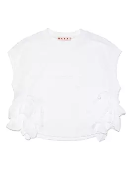 Marni футболка с логотипом и оборками, белый