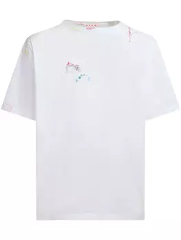 Marni футболка с вышитым логотипом, белый