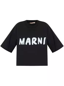 Marni хлопковая футболка с логотипом, черный
