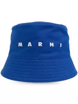 Marni хлопковая панама с вышитым логотипом, синий