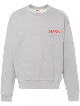 Marni хлопковая толстовка с логотипом, серый