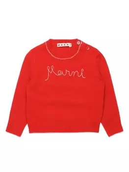 Marni Kids джемпер из смесовой шерсти с вышитым логотипом, красный
