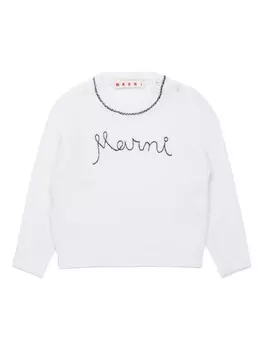 Marni Kids джемпер из смесовой шерсти с вышитым логотипом, белый