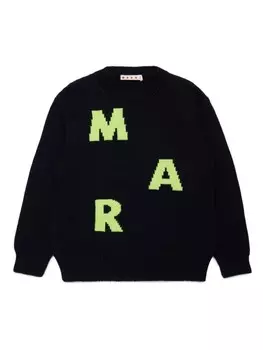 Marni Kids джемпер с круглым вырезом и логотипом-интарсией, черный