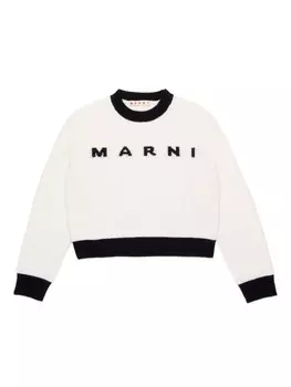 Marni Kids джемпер вязки интарсия с логотипом, белый