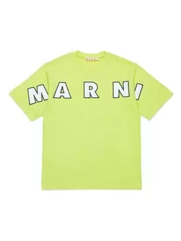 Marni Kids футболка из хлопка с аппликацией логотипа, зеленый
