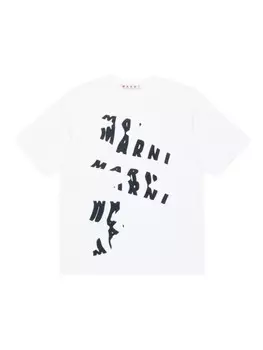 Marni Kids футболка из хлопка с деконструированным логотипом, белый