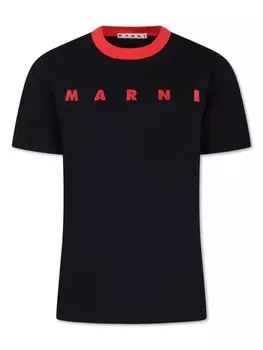 Marni Kids футболка из хлопка с логотипом, черный