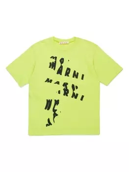 Marni Kids футболка из хлопка с логотипом, зеленый