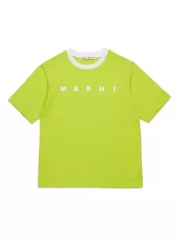 Marni Kids футболка из хлопка с логотипом, зеленый