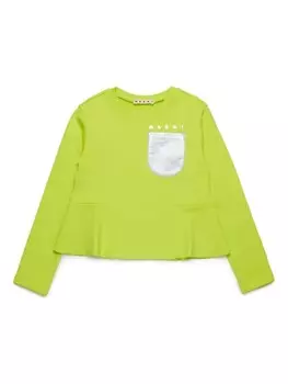 Marni Kids футболка из хлопка с оборками по подолу, зеленый
