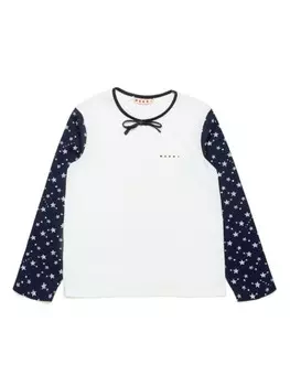 Marni Kids футболка с длинными рукавами и бантом, белый