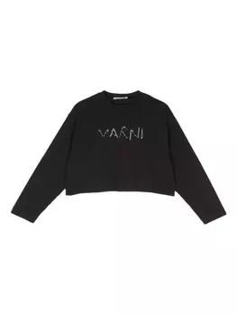 Marni Kids футболка с логотипом из бисера, черный