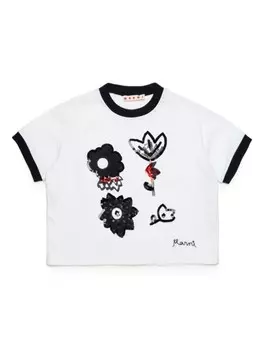 Marni Kids футболка с пайетками, белый