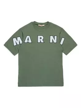 Marni Kids футболка с вышитым логотипом, зеленый