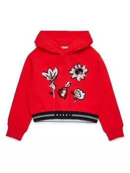 Marni Kids хлопковая толстовка с капюшоном, украшенная пайетками, красный
