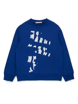 Marni Kids хлопковая толстовка с логотипом, синий
