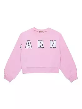 Marni Kids хлопковая толстовка с вышитым логотипом, розовый