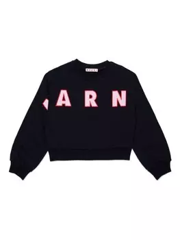 Marni Kids хлопковая толстовка с вышитым логотипом, черный