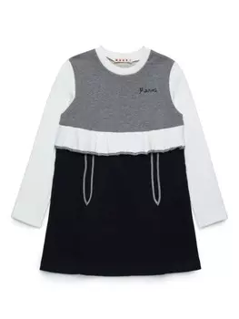 Marni Kids хлопковое платье с длинными рукавами в стиле пэчворк, черный