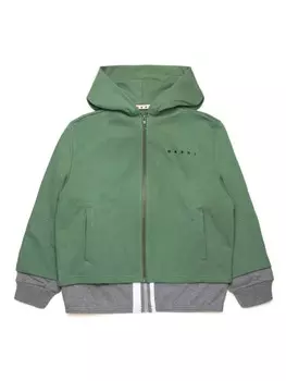 Marni Kids худи на молнии с логотипом, зеленый