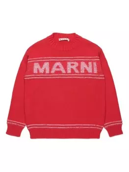 Marni Kids интарсия-логотип вязаный джемпер, красный