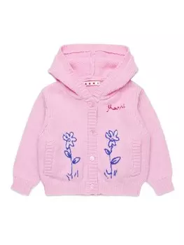 Marni Kids кардиган с капюшоном и цветочной вышивкой, розовый