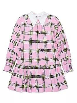 Marni Kids клетчатое плиссированное платье, розовый