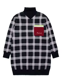 Marni Kids клетчатое трикотажное платье, черный