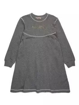 Marni Kids платье с вышитым бисером логотипом, серый