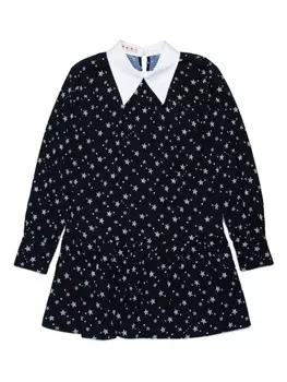 Marni Kids платье с заостренным воротником и принтом в виде звезд, черный