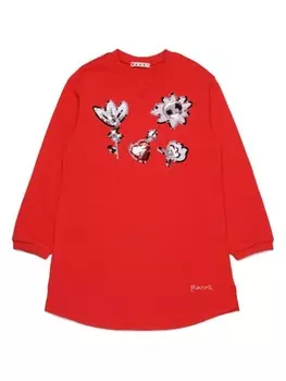 Marni Kids платье-толстовка с вышивкой пайетками, красный