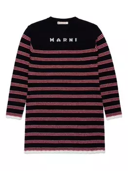 Marni Kids платье в полоску вязки интарсия, черный
