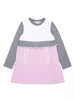 Marni Kids платье в стиле пэчворк с длинными рукавами и оборками, белый
