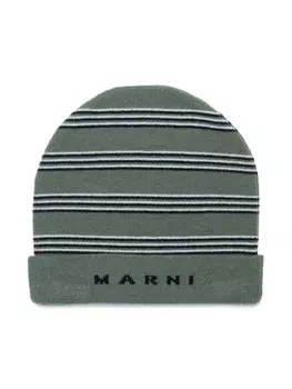 Marni Kids шапка бини с жаккардовым логотипом, зеленый