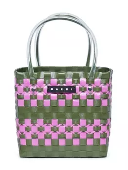 Marni Kids сумка-тоут с плетеным дизайном, зеленый