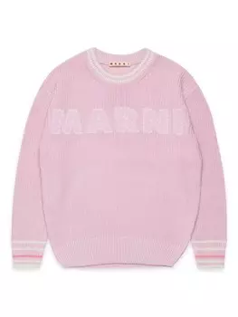 Marni Kids свитер с вышитым логотипом, розовый