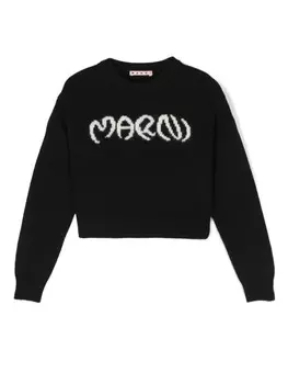 Marni Kids свитер вязки интарсия с логотипом, черный