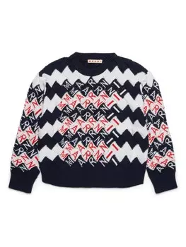 Marni Kids свитер вязки интарсия с логотипом, синий