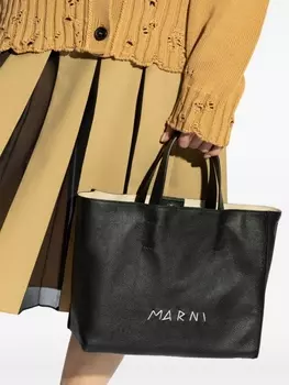 Marni кожаная сумка-тоут с логотипом, черный
