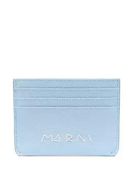 Marni кожаный держатель для карт с вышитым логотипом, синий