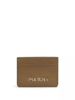 Marni кожаный держатель для карт с вышитым логотипом, коричневый