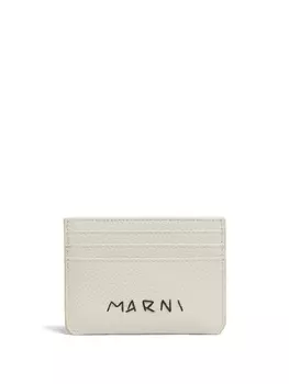 Marni кожаный держатель для карт с вышитым логотипом, белый